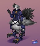 bottomwear clothed_taur clothing feathers footwear furgonomic_bottomwear furgonomic_footwear furgonomics male tail tail_feathers wings larru-larru avian avian_taur chocobo_taur taur 2024 hi_res