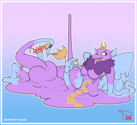 anthro blue_body blue_ears blue_paws blue_wings breasts dewlap_(anatomy) dragon_paws female fluffy fluffy_ears fluffy_tail fur gradient_background horn markings melting multicolored_body multicolored_fur pink_body pink_fur princess purple_body purple_fur royalty simple_background solo tail tail_fluff two_tone_body wings yellow_eyes yellow_horn digitalscales mythology petal_(dapperhedgehog) dragon fairy_dragon furred_dragon furred_scalie goo_creature living_latex lizard mythological_creature mythological_scalie reptile scalie winged_dragon absurd_res colored_sketch hi_res sketch