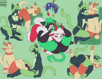 3_toes 4_toes anal anal_penetration anklet anthro backsack balls bedroom_eyes big_balls big_penis black_body black_claws black_fur black_markings black_penis bodily_fluids butt butt_from_the_front butt_grab claws controller countershading crouching cum cum_in_a_cup cum_in_ass cum_in_container cum_inside cute_fangs ejaculation erection facial_markings fangs feet fellatio foot_fetish foot_on_head foot_play footjob french_kissing from_front_position frottage fur game_controller gamecube_controller genital_fluids genitals green_body green_eyes green_fur green_hair green_markings green_pawpads green_tail hair hand_on_butt handjob handjob_while_rimming head_markings horn hug hugging_another humanoid_genitalia humanoid_penis jewelry kissing leg_wrap legs_up looking_at_another looking_at_partner looking_pleasured male male/male markings mating_press multicolored_body multicolored_ears narrowed_eyes nintendo_controller nude oral pawpads penetration penile penis penises_touching perineum pink_nose pink_pawpads pink_sclera reach_around red_body red_eyes red_fur red_horn rimming rimming_male seductive sex solo straddling tail teeth toes tongue tongue_out torso_markings two-footed_footjob white_body white_countershading white_fur frank_motta gamecube mythology nintendo aevyn domestic_cat dragon eastern_dragon felid feline felis furred_dragon furred_scalie mammal mythological_creature mythological_scalie scalie absurd_res hi_res multiple_scenes