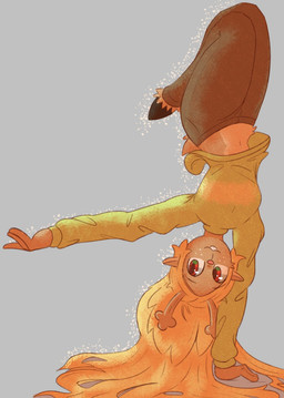 anthro antlers blonde_hair breasts brown_body brown_eyes brown_fur buckteeth female freckled_face freckles fur hair handstand hooves horn long_hair navel simple_background solo tail teeth se1t deltarune undertale_(series) noelle_holiday cervine deer mammal 2026 hi_res