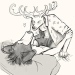 anthro antlers blush bulge chest_tuft clothed clothing duo grin grinding horn male male/male open_clothing open_shirt open_topwear shirt smile topwear tuft underwear conditional_dnp deepfriedlemons beastars legoshi_(beastars) louis_(beastars) canid canine canis cervine deer mammal red_deer wolf 1:1 hi_res