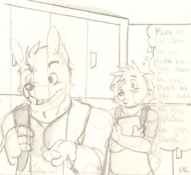 anthro backpack book duo head_tuft holding_book holding_object locker male male/male school talking_to_another thought_bubble tuft p_rindustries dexter_(p_rindustries) kevin_(p_rindustries) sketch