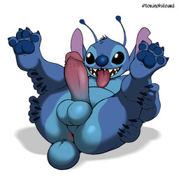 4_arms 4_fingers alien_genitalia antennae_(anatomy) anthro anus backsack balls barefoot belly big_butt biped black_eyes blue_body blue_claws blue_fur blue_nose blue_pawpads bodily_fluids bottomless butt chest_tuft claws clothed clothing dipstick_antennae erection feet finger_claws fingers fur genitals glistening glistening_butt happy head_tuft holding_leg humanoid_genitalia humanoid_penis leg_grab legs_back legs_up looking_at_viewer looking_pleasured looking_through looking_through_legs looking_through_legs_at_viewer lying male multi_arm multi_limb multicolored_antennae nude on_back open_mouth pawpads paws penis perineum plantigrade presenting presenting_anus presenting_balls presenting_hindquarters presenting_penis simple_background soles solo spreading tail tail_anus thick_thighs toe_claws toes tongue tuft white_background torinohito disney lilo_and_stitch stitch_(lilo_and_stitch) alien experiment_(lilo_and_stitch) 1:1 2026 absurd_res cel_shading digital_drawing_(artwork) digital_media_(artwork) hi_res shaded