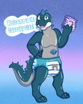 ageplay anthro clothed clothing dialogue diaper hand_on_hip holding_diaper infantilism inflatable inflatable_diaper looking_at_viewer male open_mouth pool_toy roleplay simple_background smile solo text touching_diaper wearing_diaper birthdefectboi skipper(zoran) animate_inanimate dinosaur living_inflatable prehistoric_species reptile scalie theropod tyrannosaurid tyrannosauroid tyrannosaurus tyrannosaurus_rex absurd_res english_text hi_res