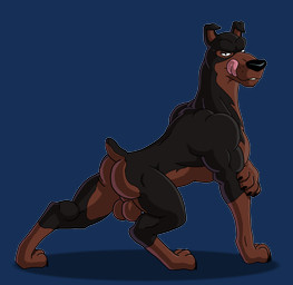 4_toes balls biceps big_balls big_butt black_body black_fur black_nose butt claws feet feral folded_ears fur genitals looking_at_viewer looking_back lustful_gaze male masculine muscular muscular_bottom muscular_feral muscular_male pose presenting presenting_hindquarters rear_view short_tail smile smirk solo tail tan_body tan_fur toes tongue tongue_out masterxvmon disney lady_and_the_tramp buster_(lady_and_the_tramp) canid canine canis dobermann domestic_dog mammal mastiff molosser pinscher rottweiler absurd_res hi_res