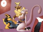 4:3 abra alpha_abra alpha_lucario anthro artomis big_breasts bodily_fluids breasts clothing cowgirl_position cum cum_in_pussy cum_inside cunnilingus eyes_closed eyewear female female/female female_penetrated from_front_position generation_1_pokemon generation_4_pokemon genital_fluids genitals glasses group group_sex hi_res impregnation internal internal_vaginal legendary_pokemon levitation lucario male male/female male_penetrating male_penetrating_female martial_arts_style_mewtwo mewtwo nintendo nipples on_bottom on_top oral pearl123_art penetration penile penile_penetration penis_in_pussy pokemon pokemon_(species) pokemon_unite pussy sex simple_background smile threesome trio vaginal vaginal_penetration