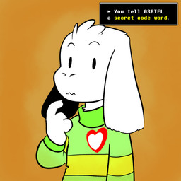 anthro clothed clothing dialogue fur green_clothing green_sweater green_topwear hair heart_symbol male pattern_clothing pattern_sweater pattern_topwear simple_background solo striped_clothing striped_sweater striped_topwear stripes sweater text topwear white_body white_fur white_hair fatz_geronimo undertale undertale_(series) asriel_dreemurr boss_monster_(undertale) bovid caprine goat mammal 1:1 2015 english_text low_res