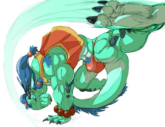 3_toes 4_fingers accessory anthro barefoot beaded_bracelet beaded_jewelry beads big_bulge big_muscles blue_hair bracelet bulge clothing feet fingers fist green_body hair hair_accessory hair_beads horn huge_bulge huge_muscle huge_muscles jewelry kick looking_at_viewer male muscular muscular_anthro muscular_male plantigrade ponytail pubes shirt simple_background smile solo tail toes topwear underwear vein veiny_muscles white_background stagor55 asian_mythology east_asian_mythology mythology dragon_monk dragon eastern_dragon mythological_creature mythological_scalie scalie 2015