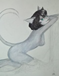 anthro breasts butt domestic_cat felid feline felis female hair iso1600 mammal octet painting_(artwork) solo traditional_media_(artwork) watercolor_(artwork)