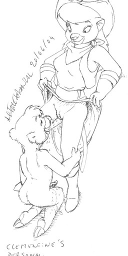 age_difference anthro bodily_fluids bottomless breasts clothed clothing clothing_lift dress dress_lift drinking drinking_urine duo eyes_closed female fur genital_fluids genitals hair male male/female masturbation nude older_female peeing peeing_on_another penile penile_masturbation slave text urine urine_in_mouth vulva watersports young younger_male asthexiancal disney talespin clementine_clevenger kit_cloudkicker bear felid feline mammal english_text monochrome