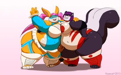 anthro breasts clothed clothing cosplay female group male male/female obese overweight overweight_female kazecat capcom street_fighter aroma_(kazecat) jiggly_(kazecat) rainbow_mika bear lagomorph leporid mammal mephitid rabbit skunk 2015