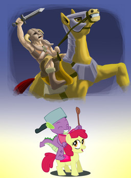 accessory anthro bow_(feature) bow_accessory bow_ribbon duo female feral hair_accessory hair_bow hair_ribbon male ribbons riding simple_background straddling tail toony viking young young_anthro young_feral unknown_artist friendship_is_magic hasbro my_little_pony mythology apple_bloom_(mlp) spike_(mlp) dragon earth_pony equid equine horse mammal mythological_creature mythological_scalie pony scalie absurd_res hi_res