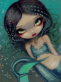 black_hair blush_(makeup) bra_(anatomy) breasts eyebrows eyelashes eyeshadow female fish_tail hair lips long_hair looking_at_viewer makeup mermaid_tail not_furry pupils red_lips scaled_breasts scales solo split_form tail yellow_eyeshadow jasmine_becket-griffith humanoid humanoid_merfolk mammal marine merfolk 2008 dated formal_art painting_(artwork) traditional_media_(artwork) traditional_painting_(artwork)