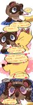 anthro bed blue_eyes blush brown_body brown_fur cupping_chin duo embarrassed flirting fur furniture heart_symbol humor male male/male orange_body orange_fur pupils slit_pupils text shandrawaka animal_crossing nintendo crazy_redd tom_nook_(animal_crossing) canid canine fox mammal raccoon_dog tanuki comic english_text hi_res