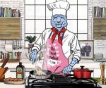 5_fingers alcohol anthro apron beverage blue_eyes chef_hat clothed clothing cooking_pot cookware detailed_background fingers food frying_pan hat headgear headwear heart_symbol inside kitchen kitchen_spatula kitchen_utensils knife looking_at_viewer male pepper_grinder plant smile solo spatula standing text tools window billmund creatures_of_the_night jägermeister snowy_(creatures_of_the_night) felid mammal pantherine snow_leopard 2016 6:5 english_text hi_res