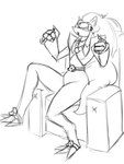 anthro controller furniture game_controller gaming male playing_video_game sitting sofa solo text virtual_reality dracozhilla nintendo patreon pokemon zora_(zorarceus) generation_5_pokemon pokemon_(species) zoroark 3:4 hi_res monochrome sketch url