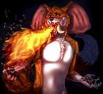 anthro breath_powers elemental_manipulation fire fire_breathing fire_manipulation fur light looking_at_viewer male open_mouth quills_(anatomy) shadow simple_background solo teeth tongue tusks stalechael tripwire_(character) canid canine elephant elephantid fox hybrid mammal pholidine porcupine proboscidean rodent absurd_res hi_res lighting