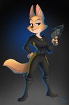 anthro breasts clothed clothing eyebrows eyelashes female grappling_hook hand_on_hip holding_object holding_weapon simple_background solo tail weapon retromissile dreamworks the_bad_guys diane_foxington canid canine fox mammal 2023 signature