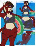 5_fingers anthro breasts brown_hair clothed clothing day detailed_background eyebrows eyelashes female fingers hair midriff navel orange_eyes outside partially_submerged smile solo rd406 felid mammal pantherine tiger 2022 digital_media_(artwork) hi_res