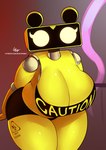 big_breasts breasts caution_tape_censor female looking_at_viewer machine screen screen_face simple_background solo text thick_thighs wet wet_floor white_text yellow_body yellow_eyes yellow_text miiyauwu five_nights_at_freddy's five_nights_at_freddy's:_security_breach patreon scottgames steel_wool_studios wet_floor_bot_(fnaf) animatronic robot 2021 english_text hi_res signature url