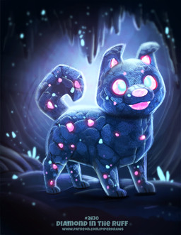 ambiguous_gender blue_eyes cave diamond_(gem) fangs feral gem humor multicolored_eyes open_mouth pink_eyes pun rock solo stalactite teeth text two_tone_eyes underground visual_pun piper_thibodeau canid canine canis domestic_dog mammal digital_media_(artwork) digital_painting_(artwork) painting_(artwork) url