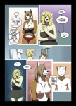 anthro big_breasts black_nose blonde_hair breast_rest breasts brown_hair canid canine chelsea_(meesh) clubstripes comic dialogue digital_media_(artwork) english_text felid female fox fur group hair honesty lacey_(meesh) male mammal meesh neck_tuft nipples orange_body orange_fur pink_nose profanity speech_bubble text the_valet_and_the_vixen tommy_(meesh) tuft whiskers white_body white_fur yellow_body yellow_fur