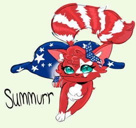 accessory american_flag blue_body blue_fur bow_ribbon female feral fur hair_accessory hair_bow hair_ribbon markings red_body red_fur ribbons solo striped_markings striped_tail stripes tail tail_markings teal_eyes united_states_of_america white_body white_fur anonymous_artist summurr_murrica domestic_cat felid feline felis mammal