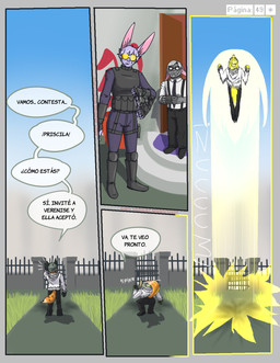 aura cellphone detailed_background electronics eyewear female flip_phone fur glasses green_body green_fur green_hair grey_body grey_fur grey_hair group hair male offscreen_character orange_body orange_fur outside phone plant plant_pot potted_plant power purple_body purple_fur purple_hair sky tan_body tan_fur text usuario2 koto_fuyumono verenise_violeta canid canine fox lagomorph leporid mammal rabbit comic hi_res spanish_text translation_check translation_request