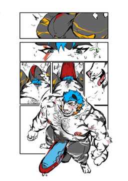 anthro big_muscles big_penis breath clothing collar exhaling exploding_clothing genitals growth huge_muscles huge_penis hyper hyper_genitalia hyper_muscle_growth hyper_muscles hyper_penis male muscular orange_collar panting penis red_clothing red_underwear solo underwear vein veiny_muscles unknown_artist booker_(koopershiba) kooper_(koopershiba) canid canine felid mammal pantherine tiger comic hi_res