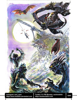 4_fingers 5_fingers ambiguous_feral ambiguous_gender arms_bent black_body black_fur blue_body blue_scales brown_body brown_fur clothing crane_(machine) dutch_angle empty_eyes eyewear fangs female female_human feral fingers flying fur goggles green_body green_sclera green_skin group hanging_upside_down hat headgear headwear inanimate_transformation light male male_humanoid open_mouth outside petrification plant purple_sky raised_hands red_wings scales shrub sky split_form sun teeth text transformation upside_down water wings witch_hat yellow_sclera axelmedellin inktober shapeshifter_(axelmedellin) witch_(axelmedellin) bat human humanoid mammal marine merfolk siren 2025 artist_name colored dated english_description lighting multiple_scenes painting_(artwork) pen_(artwork) shaded signature traditional_media_(artwork) url