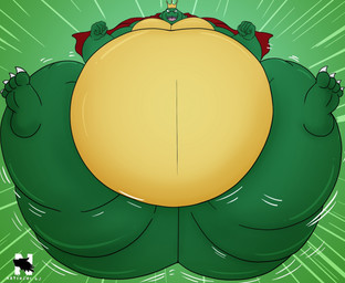 anthro belly big_belly big_butt butt cape claws clothing crown fangs fist headgear looking_at_viewer low-angle_view male midair morbidly_obese morbidly_obese_anthro morbidly_obese_male mostly_nude motion_lines nude obese obese_anthro obese_male open_mouth overweight overweight_anthro overweight_male solo teeth thick_thighs tongue wide_hips zangokunatenshi donkey_kong_(series) nintendo king_k._rool crocodile crocodilian kremling reptile scalie 2025 hi_res signature