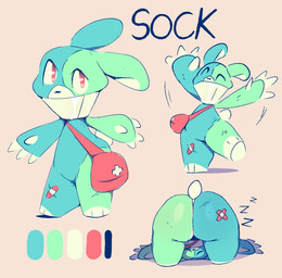 ambiguous_gender anthro band-aid bandage big_butt blue_body butt cone_of_shame eyes_closed green_body handbag looking_at_viewer medical_instrument multicolored_body nude plushie red_eyes scientific_instrument sleeping solo text thick_thighs two_tone_body kkoart sock_(kkoart) animate_inanimate lagomorph leporid living_plushie mammal rabbit digital_media_(artwork) english_text hi_res