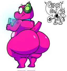4_fingers anthro big_butt butt electronics fingers group headphones machine male nude simple_background slightly_chubby smile tablet_computer tail text white_background lucaslora gameoverse glitch_productions gobbles_(gameoverse) kit_bodega dinosaur domestic_cat felid feline felis mammal prehistoric_species reptile robot scalie 2026 english_text hi_res