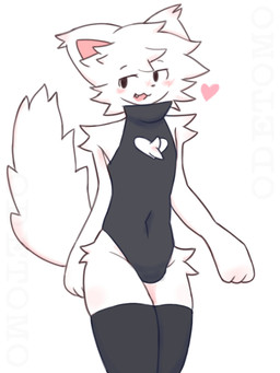 :3 anthro big_tail black_clothing black_eyes black_legwear black_leotard black_nose black_thigh_highs blush blush_lines clothing femboy fluffy fluffy_tail fur heart_symbol legwear leotard long_tail looking_at_viewer male male_anthro navel open_mouth paws pink_blush pink_heart pink_inner_ear sharp_teeth simple_background solo tail teeth thigh_highs tuft white_body white_fur white_tail white_tuft oderox silly_cat_(mauzymice) domestic_cat felid feline felis mammal 2026 3:4 hi_res