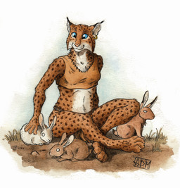 5_fingers anthro blue_eyes bottomwear brown_body brown_fur clothed clothing crop_top ear_piercing ear_ring ear_tuft female feral fingers fur grass group loincloth looking_aside looking_down looking_forward markings midriff outside petting piercing plant predator/prey ring_piercing shirt simple_background sitting spots spotted_body spotted_fur tail topwear tuft white_background white_body white_fur 0laffson blue_(hunterbeinghunted) felid feline lagomorph leporid lynx mammal rabbit 2017 painting_(artwork) signature traditional_media_(artwork) traditional_painting_(artwork) traditional_watercolor_(artwork) watercolor_(artwork)
