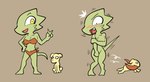 anthro assisted_exposure blush breasts chibi covering covering_breasts covering_crotch covering_self embarrassed female feral gesture hand_gesture nude shocked solo v_sign bluebirdoasis veronica_(bluebirdoasis) canid canine lizard mammal reptile scalie absurd_res hi_res