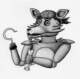 anthro beard clothing eye_patch eyebrows eyewear facial_hair furry_shoulders hook kerchief machine map pirate simple_background solo r4v3n_wy7ch five_nights_at_freddy's scottgames foxy_(fnaf) animatronic canid canine fox mammal robot hi_res monochrome sketch