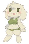 anthro blush bra breasts clothed clothing female fur green_clothing navel panties simple_background solo sports_bra underwear white_background white_body white_fur star-rod cave_story toroko lagomorph mammal mimiga