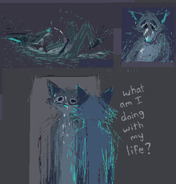 animal_genitalia animal_penis anthro blue_body blue_fur bodily_fluids canine_genitalia canine_penis cum cum_on_chest cum_on_face cum_on_own_chest cum_on_own_face cum_on_self dialogue fur genital_fluids genitals knot looking_at_mirror looking_at_object male masturbation mirror nude_anthro nude_male penile penile_masturbation penis question smile solo text demensa emil_(demensa) canid canine canis coyote domestic_dog mammal 2018 digital_media_(artwork) english_text pixel_(artwork)
