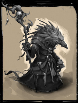 4_fingers ambiguous_gender anthro armor beak brown_background clothing feathers fingers holding_object holding_staff robe simple_background solo staff standing tyson_murphy blizzard_entertainment warcraft arakkoa avian 2014 concept_art hi_res official_art