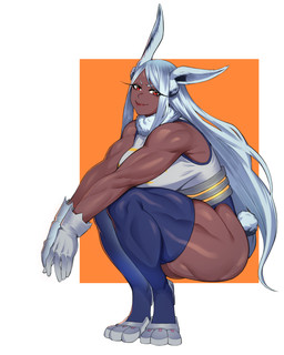 big_breasts breasts brown_body brown_skin clothing deltoids eyebrows eyelashes female gloves grey_hair hair handwear legwear leotard long_eyelashes long_hair looking_at_viewer muscular muscular_female quads red_eyes smile solo tail thick_thighs thigh_highs triceps drakkaiart my_hero_academia rumi_usagiyama animal_humanoid humanoid lagomorph lagomorph_humanoid leporid_humanoid mammal mammal_humanoid rabbit_humanoid 2025 absurd_res hi_res