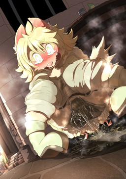 accident anthro blonde_hair blush bodily_fluids butt clothed clothing desperation embarrassed female fur genital_fluids green_eyes hair omorashi open_mouth outside panties pants_wetting peeing underwear underwear_wetting urine watersports wet wet_clothing wet_panties wet_underwear wetting yellow_body yellow_fur mttbsmn canid canine canis domestic_dog mammal absurd_res hi_res