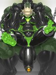 anal_sheath anthro anus anus_outline balls bent_over big_balls big_penis black_latex bodily_fluids bulge carrying_another carrying_partner chained_cuffs clothing cuff_(restraint) dominant duo embarrassed foreskin front_view genitals green_body green_latex grimace half-erect huge_balls huge_penis latex latex_clothing latex_legwear latex_skinsuit latex_stockings legwear lock_symbol male male/male mask muscular muscular_dom muscular_male muscular_sub pecs penis restraints retracted_foreskin shackles simple_background sitting skinsuit spread_legs spreading stockings submissive sweat tight_clothing vein veiny_penis white_body luke_c419 mythology dragon mythological_creature mythological_scalie orc scalie hi_res