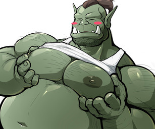 belly blush clothed clothing green_body green_skin male moobs navel nipples not_furry overweight overweight_humanoid overweight_male raised_clothing raised_shirt raised_topwear shirt simple_background solo tank_top topwear white_background maldu humanoid orc 6:5 absurd_res hi_res