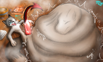 anthro bodily_fluids breath cock_vore duo genital_fluids genitals male male/male noodle_vore overstuffing panting penile penis precum sauna size_difference smaller_pred urethral vore kasamiru kami_(kasamiru) canid canine fox mammal reptile scalie snake hi_res