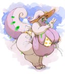 3_fingers antennae_(anatomy) anthro belly big_belly big_breasts bikini breasts clothing eyelashes female fingers food green_eyes green_spots hat headgear headwear holding_food holding_object holding_popsicle huge_breasts long_tail love_handles navel obese obese_anthro obese_female overweight overweight_anthro overweight_female popsicle purple_body slime smile solo spots standing sun_hat swimwear tail thick_tail thick_thighs two-piece_swimsuit wide_hips hyploom nintendo pokemon generation_6_pokemon goodra pokemon_(species) 2025 hi_res signature