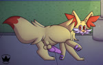 2d_animation anal anal_penetration animal_genitalia animal_penis animated anus blush bodily_fluids canid canine canine_genitalia canine_penis cum cum_in_ass cum_inside cum_while_penetrated duo fennekin feral fur generation_6_pokemon genital_fluids genitals hi_res huge_filesize human i69himdaily long_playtime male male/male mammal motion_tweening night nintendo no_sound orange_eyes pawpads penetration penis pokemon pokemon_(species) presenting sex simple_background tongue tongue_out webm yellow_body yellow_fur