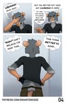 annoyed anthro bottomwear buckteeth clothed clothing comic dialogue english_text fully_clothed fur furgonomics granitemcgee grey_body grey_fur hi_res male mammal murid murine rat rear_view rodent shirt shorts solo speech_bubble t-shirt teeth text topwear undressing url whiskers