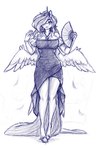 anthro big_breasts breasts clothing dress female hand_fan hooves horn jewelry looking_at_viewer necklace ring solo standing unguligrade wings snickerlewdles hasbro my_little_pony mythology gingersnaps_(oc) equid equine mammal mythological_creature mythological_equine winged_unicorn absurd_res hi_res