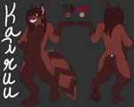 anthro brown_body brown_fur brown_hair digitigrade featureless_crotch fur hair male navel piercing red_eyes simple_background solo tattoo teeth dumbassmacska kariatenma demon hybrid mammal procyonid raccoon 5:4 hi_res model_sheet